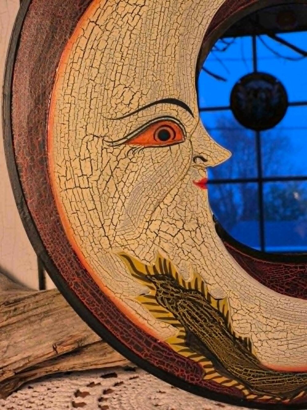 Beyond Midnight Collection 🌙 Vintage Wooden Moon & Dragon Wall Mirror 15.5" - Picture 6 of 10